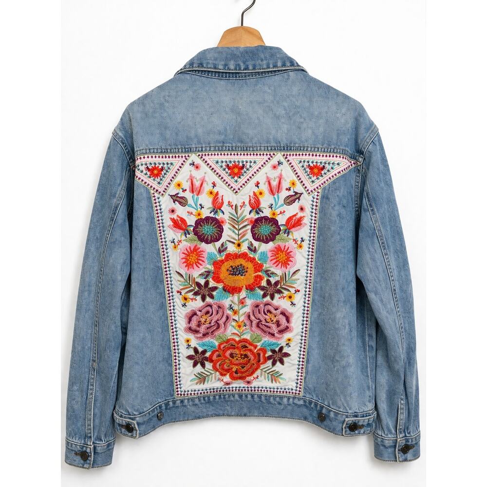 Savanna Jane Full Bloom Denim Jacket Sz 2X Plus Boho Embroidery Cottagecore